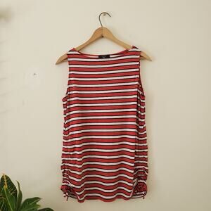 Chaps Red Black Striped Ruched Tank Top